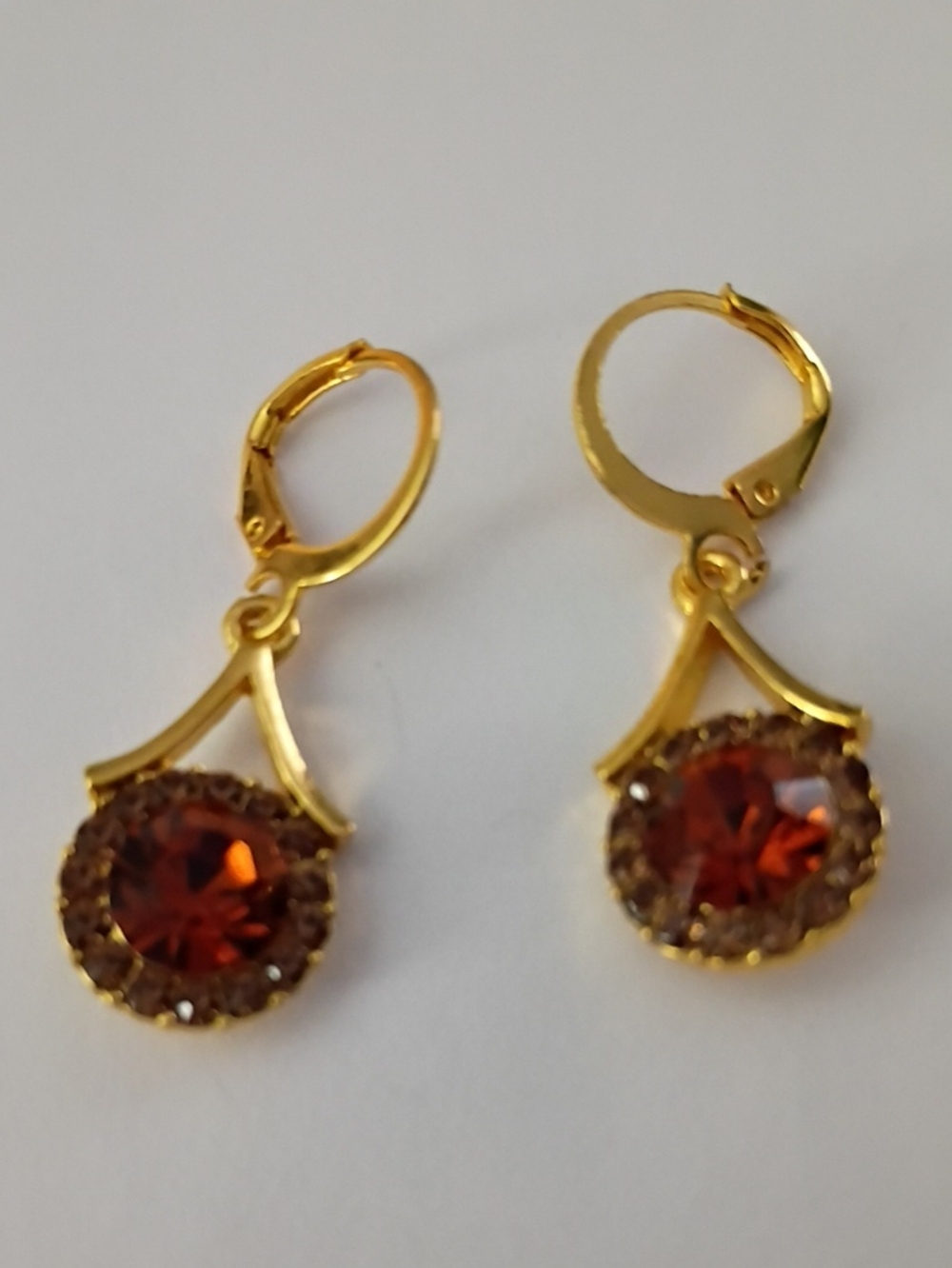 Gold-Tone Amber Crystal Drop Earrings - Unbranded